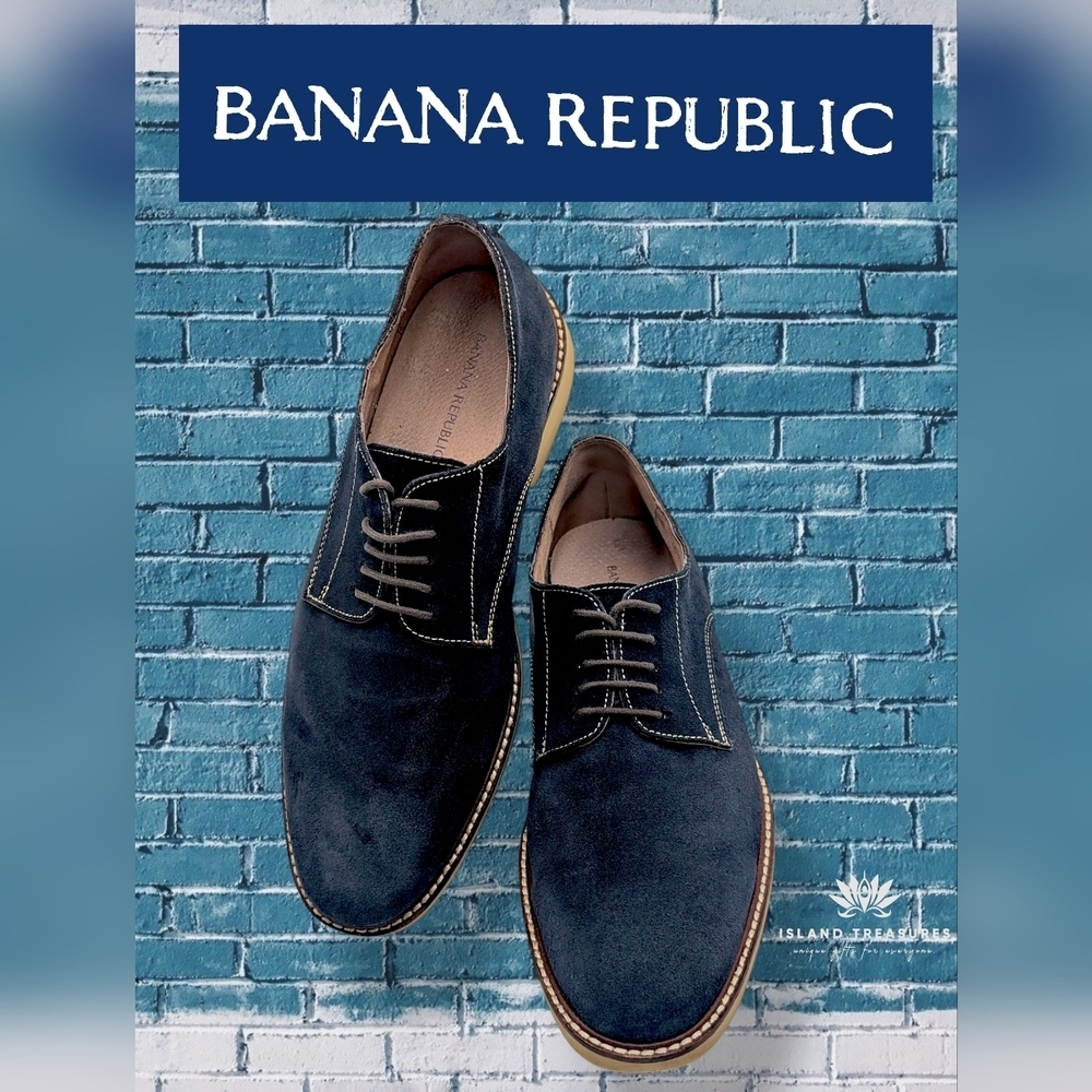 Banana Republic Men's Size 9.5M Dark Blue Suede Leather Almond Toe Oxfords Shoes